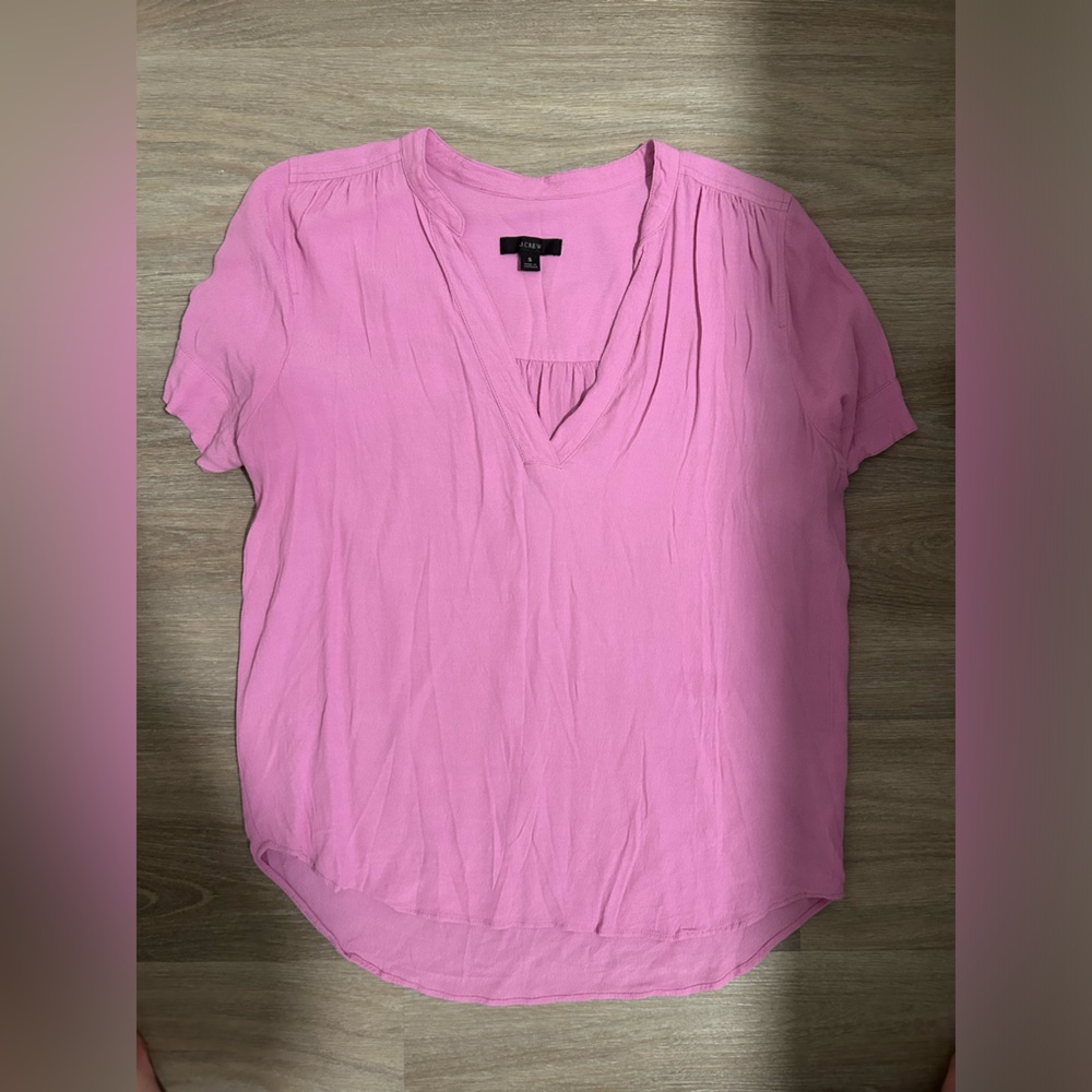 J. Crew Pink V-Neck Short Sleeve Blouse